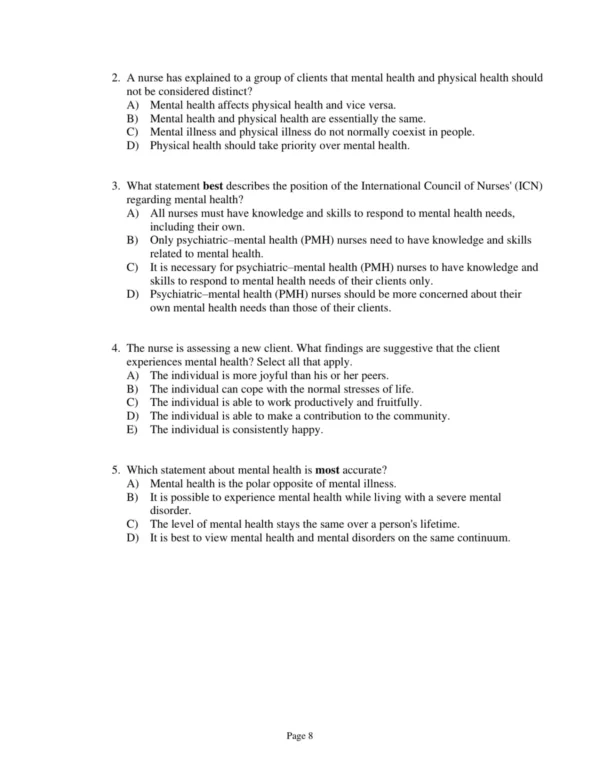 Test Bank For Psychiatric & Mental Health Nursing For Canadian Practice Fourth Edition Wendy Austin