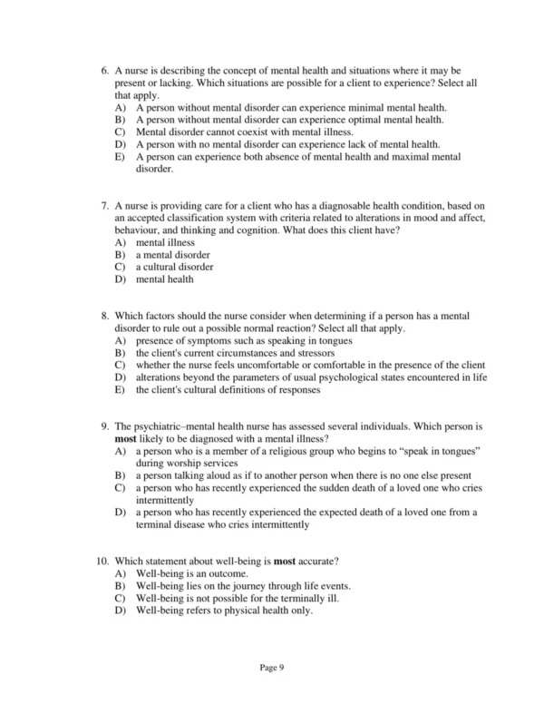 Test Bank For Psychiatric & Mental Health Nursing For Canadian Practice Fourth Edition Wendy Austin