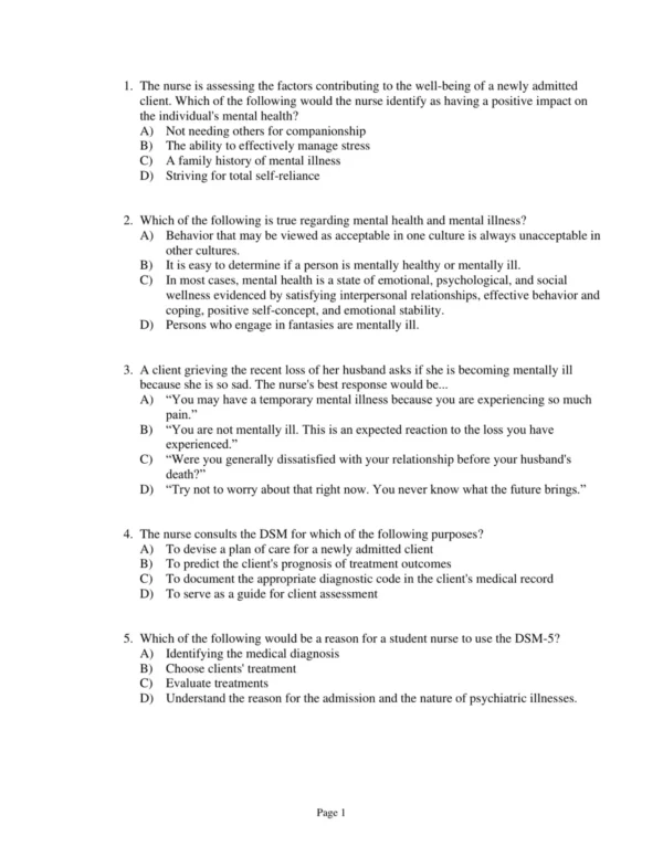 Test Bank For Psychiatric Mental Health Nursing 7th By Sheila L. Videbeck