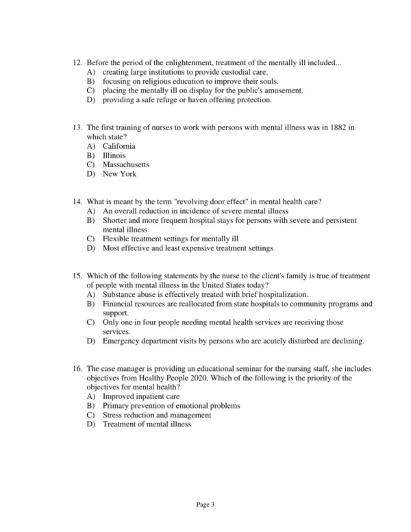 Test Bank For Psychiatric Mental Health Nursing 7th By Sheila L. Videbeck