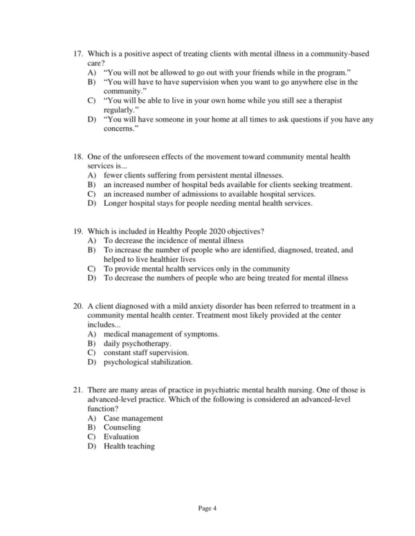 Test Bank For Psychiatric Mental Health Nursing 7th By Sheila L. Videbeck