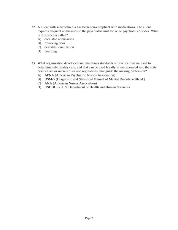 Test Bank For Psychiatric Mental Health Nursing 7th By Sheila L. Videbeck