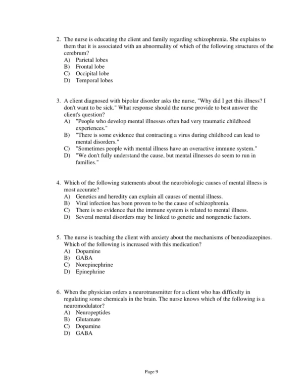 Test Bank For Psychiatric Mental Health Nursing 7th By Sheila L. Videbeck