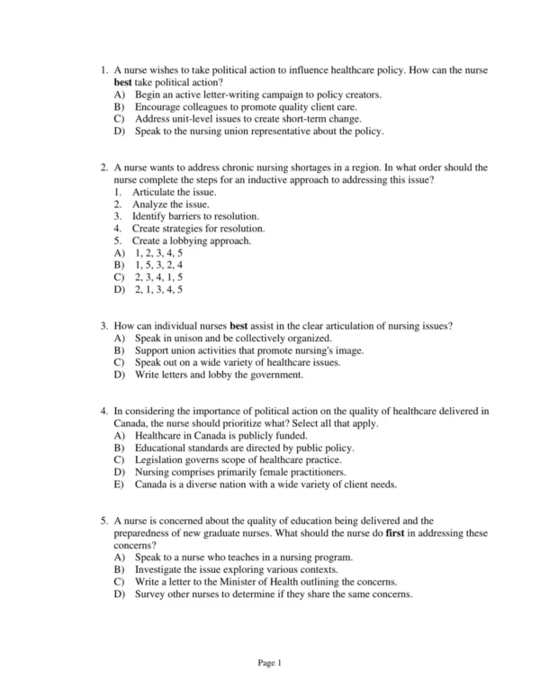 Test Bank For Realities Of Canadian Nursing Professional Practice And Power Issues Fifth Edition Carol Mcdonald Marjorie Mcintyre
