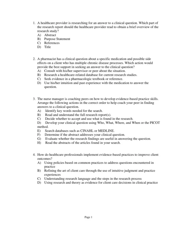 Test Bank For Understanding Research For Evidence Based Practice Fourth Edition Cherie R. Rebar Carolyn J. Gersch