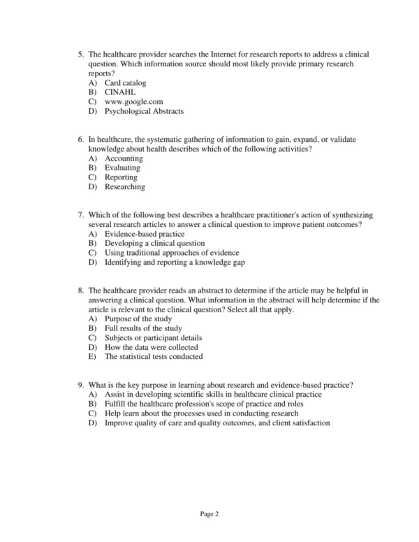 Test Bank For Understanding Research For Evidence Based Practice Fourth Edition Cherie R. Rebar Carolyn J. Gersch