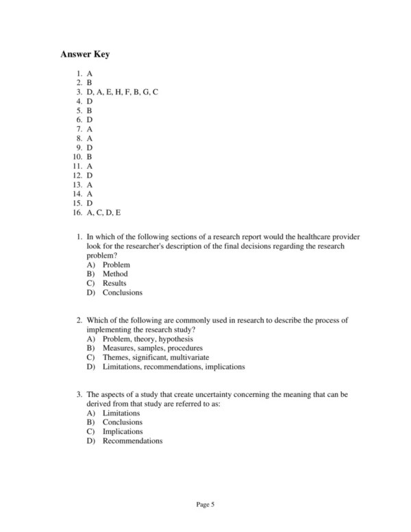 Test Bank For Understanding Research For Evidence Based Practice Fourth Edition Cherie R. Rebar Carolyn J. Gersch