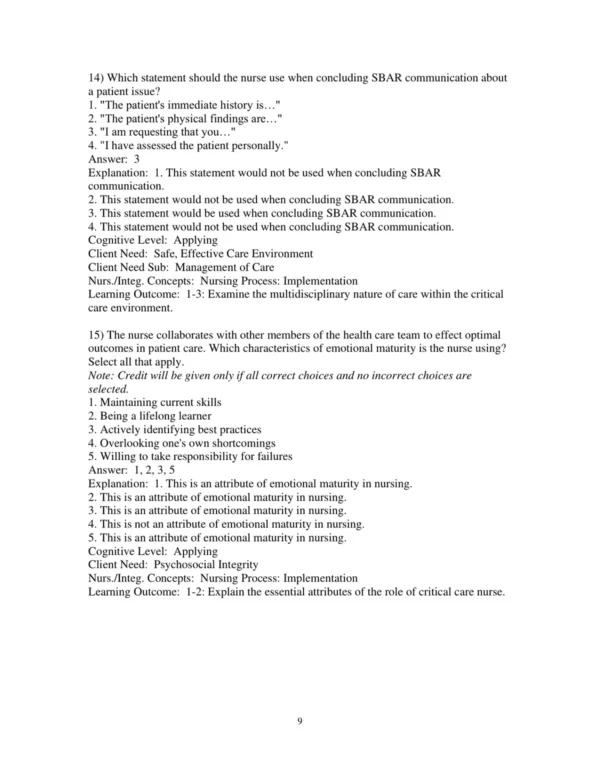 Test Bank For Understanding The Essentials Of Critical Care Nursing 3rd Edition Kathleen Perrin 9 Test Bank For Understanding The Essentials Of Critical Care Nursing 3rd Edition Kathleen Perrin